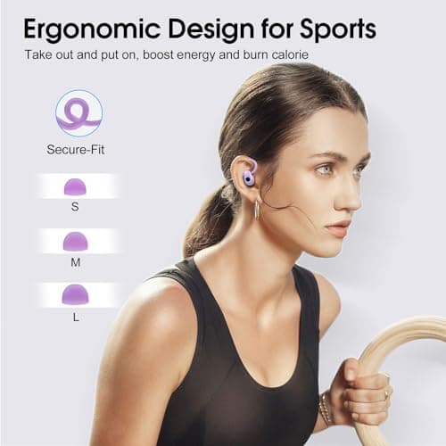 Wireless Earbuds, 2023 Bluetooth Headphones 5.3 Sport, 50H Ear buds with Earhooks, Dual LED Display Bluetooth Earbuds, Deep Bass Stereo Noise Cancelling Headphones, IP7 Waterproof Earphones, Purple 7