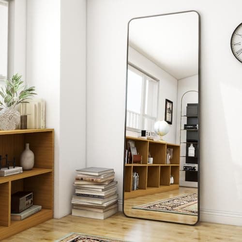 BEAUTYPEAK Black Full Length Mirror, 60"x20" Rounded Corner Floor Mirror Standing Hanging or Leaning Against Wall, Suitable for Bedroom or Dressing Room 5