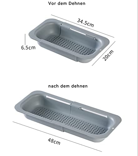 Kitchen Sink Colander, Extendable Strainer Basket Over the Sink for Wash Vegetables and Fruits, Drain Cooked Pasta and Dry Dishes 13.6"-18.9"L x 7.9"W x 2.6"H - Deepgray 7