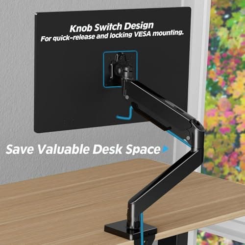 MOUNTUP Single Monitor Mount with USB Fits 49 42 40 35 34 32 27 24 inch Large Screen, Heavy Duty Monitor Arm, Monitors Stand for Desk, Holds 4.4-33 lbs, Ultrawide Monitors Arm, VESA Mount 8