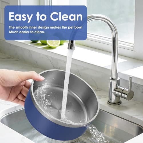 IKITCHEN Dog Bowl for Food and Water, 40 Oz Stainless Steel Pet Feeding Bowl, Durable Non-Skid Double Wall Insulated Heavy Duty with Rubber Bottom for Medium Large Sized Dogs (40 Ounces/5 Cup, Blue) 6