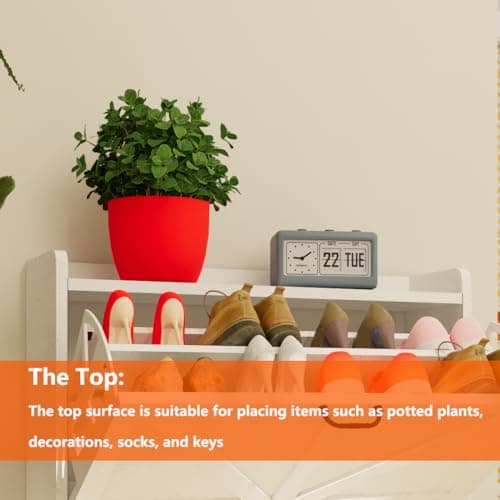 JOKOLO Shoe Cabinet Storage,Farmhouse Freestanding Organizer with 2 Flip Drawers and 4 Wooden feet,Narrow Shoe Rack Cabinet for Entryway,White 5