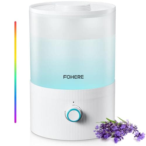 FOHERE Humidifier for Bedroom Baby, 3.2L Top Fill Cool Mist Humidifiers for Nursery, Home, 28H Ultra Quiet Runtime, Auto Shut-Off, Soft 7-Color Night Light, BPA-Free, Essential Oil Tray, White