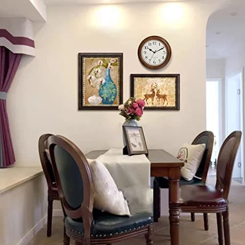 Wooden Wall Clock with Retro Design, 11 Inches Round Wall Clocks Battery Operated Silent Non-Ticking, Big Arabic Numerals, for Kitchen Living Room Classroom Gym and Pool, Brown 7