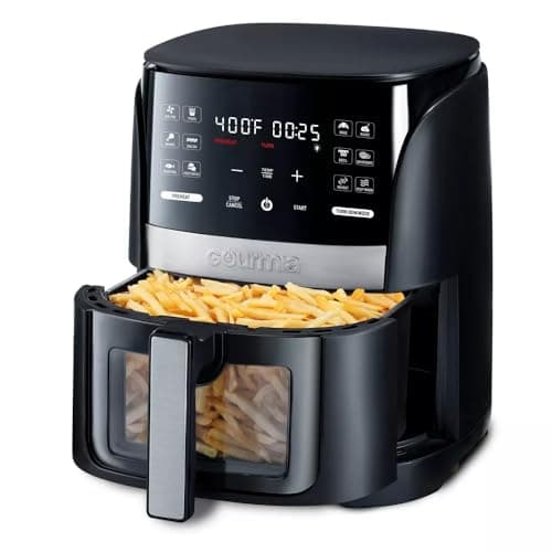 Gourmias 6-Qt Digital Window Air Fryer, 12 Presets, Guided Cooking, Touch Control, Stainless Steel, Nonstick Basket, Oil-Free Frying, 1500W, Auto Shutoff, Dehydrator Function, Family Size, 5