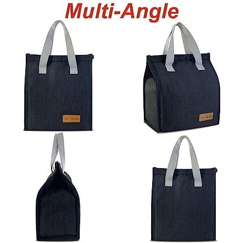 Mziart Minimalist Lunch Bag, Reusable Insulated Lunch Box for Women Men Leakproof Simple Bento Tote Adults Cooler Bag for Work Office Picnic or Travel (Black) 6