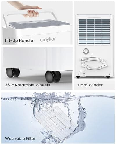 Waykar 150 Pint 2025 Energy Star Dehumidifier with Pump for Large Rooms up to 7,000 Sq. Ft. for Home, Basement, Commercial, Industrial, with Drain Hose & Tank, Auto Defrost, Smart Auto Comfort Mode 8