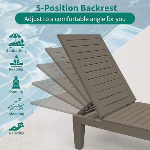 YITAHOME Patio Chaise Lounge Set of 2, Outdoor Chaise Lounge with Cushion & Adjustable Backrest for Backyard, Poolside, Lawn, Waterproof & Easy Assembly (Taupe) 5