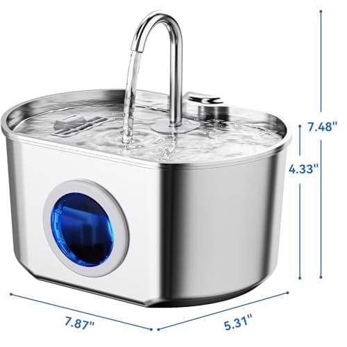 Cat Water Fountain Stainless Steel: 74oz/2.2L Cat Fountain for Drinking- Pet Water Fountain Inside - Automatic Dog Watering Dispenser Bowl - Pet Feeding & Watering Supplies - Water Level Window 8