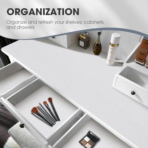 ALIUNI Drawer and Shelf Liner, Non-Slip Kitchen Cabinet Liners Non-Adhesive Thick Strong Grip Waterproof Washable Mats Protect Dresser Shelves Cupboard Bathroom Cabinets, White, 12 in X 10 FT 7