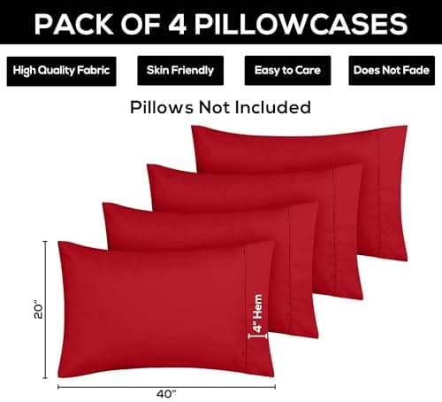 Utopia Bedding Queen Pillow Cases - 4 Pack - Envelope Closure - Soft Brushed Microfiber Fabric - Shrinkage and Fade Resistant Pillow Covers Queen Size 20 X 30 Inches (Queen, Red) 3