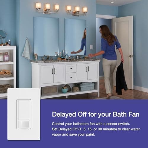 Lutron Maestro Motion Sensor Light Switch Indoor for Bathroom, Garage, Laundry Room, Any Bulbs, Occupancy Vacancy Sensor, Single-Pole, MS-OPS2-WH, White 7