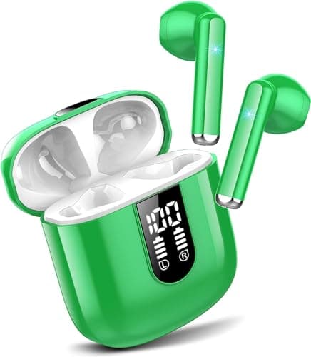 Jesebang Wireless Earbuds, Bluetooth 5.4 Headphones HiFi Stereo, Bluetooth Earbuds with ENC Noise Cancelling Mic, 36H LED Display Ear Buds, IPX7 in Ear Earphones for Phone Tablet Laptop Sports, Green