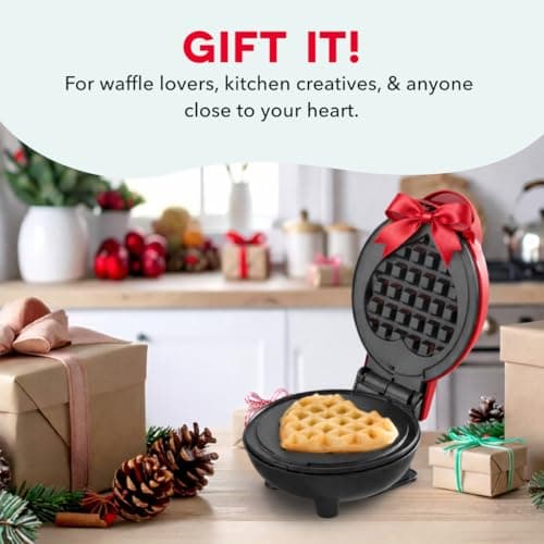 Dash Mini Waffle Maker- Mini Machine for Creative Homemade Treats - Nonstick Iron with Unique Print Design - Stylish Waffle Machine - Red Heart 7
