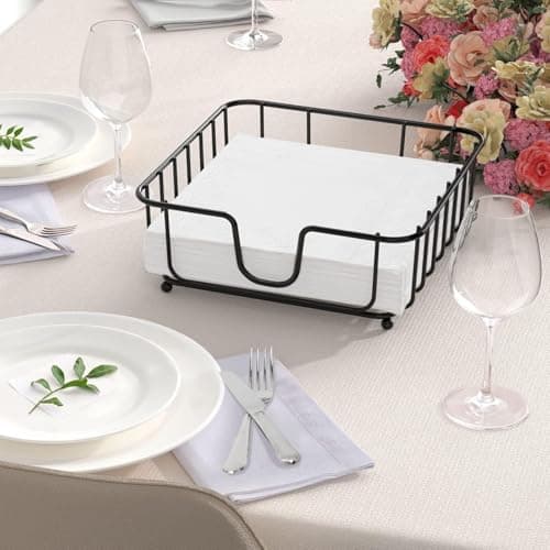 GMFINE Napkin Holder for Table, Napkin Holders for Paper Napkins, Flat Metal Black Napkin Holders for Kitchen & Dining Table, 6.9" x 6.9" x 2.2" Inside Size (Black) 5