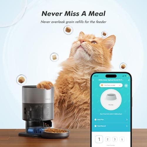Yuposl Automatic Cat Feeder - 5G WiFi Cat Food Dispenser with Stainless Steel Food Storage, 1-6 Meals Per Day, 1-16 Portion, Voice Recording, Auto Pet Feeder with App 6