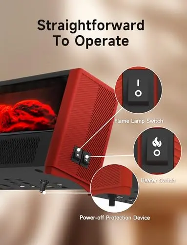 Pxonmow Small Space Heater with Realistic Flame Effect,600W Portable Mini Electric Desk Heater for Indoor Use,Fast Heating for Office,Bedroom,Study Room with Overheating & 45° Tip-Over Protection(Red) 8