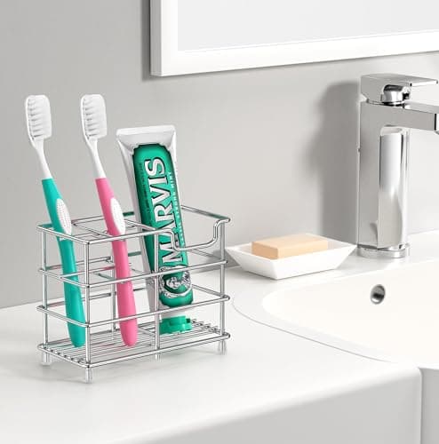 HBlife Toothbrush Holders for Bathroom, 5 Slots Silver Stainless Steel Bathroom Accessories Organizer 5