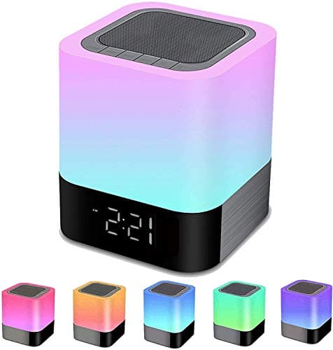 KPR Night Lights Bluetooth Speaker, Alarm Clock Touch Sensor Dimmable Multi-Color Changing Bedside Lamp, MP3 Player, Wireless