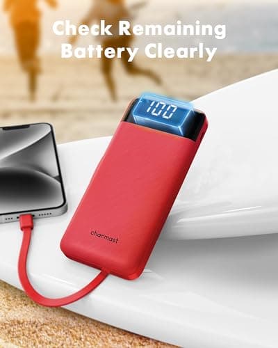Charmast Portable Charger with Built in Cables, Power Bank with Cords Wires, Slim 10000mAh Travel Battery Pack 6 Outputs 3 Inputs 3A Fast Charging for Samsung Google Pixel LG Moto iPhone iPad 7
