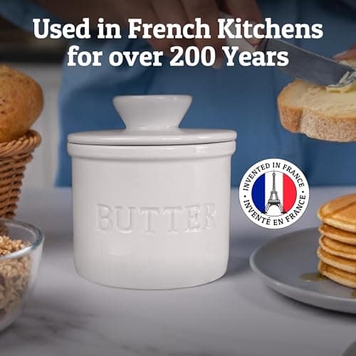 Priority Chef Butter Crock with Lid with Water Line, Ceramic French Butter Dish to Leave On Counter, White 7