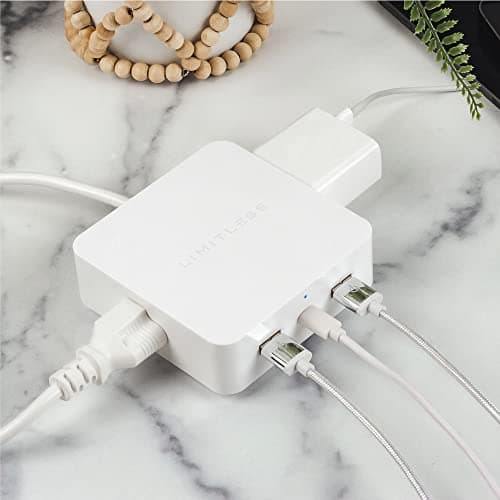 Limitless PowerPro 5-Device Charger with 2X USB Ports, 1x Type-C 20W Power Delivery Port, 2X AC Outlets, and 1,280 Joules of Surge Protection (White) 7