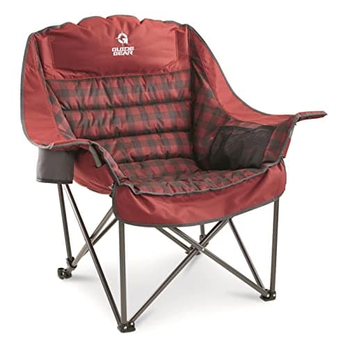 Guide Gear Oversized Extra Large Padded Camping Chair, Portable, Folding, Large Camp Lounge Beach Chairs for Outdoor, Adults, Men and Women, Heavy-Duty 400 Pound Capacity, with Cup Holder Red Plaid