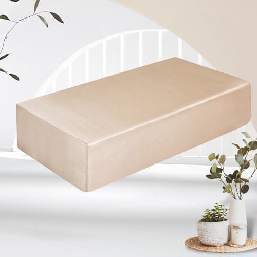 VACVELT Satin Cube Pillow Case for Side Sleepers, Beige Satin Pillowcase Cube Pillow Cover with Hidden Zipper, Silky and Smooth Satin Pillow Case for Cube Pillow (24"x12"x5.5")