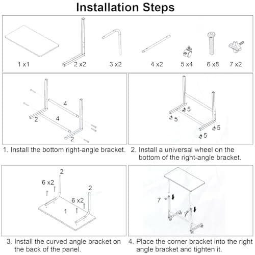 DEBECTY Tv Tray Table Adjustable Tv Tray Portable Couch Table Portable on Wheels Adjustable Height Desk C-Shape Dinner Tray Tables for Home, Office (Black) 7