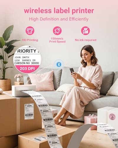 ASprink Shipping Label Printer - Bluetooth Thermal Label Printer for Shipping Packages, Small Business, Barcode Labels, Customer Stickers Compatible with for Amazon, Ebay, Shopify, USPS, UPS, FedEx 5