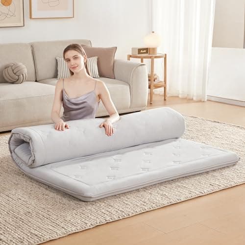 Lazyzizi Japanese Floor Mattress Topper Futon, 4" Memory Foam Foldable Futon Mattress, Portable Roll Up Sleeping Mat for Camping, Easy to Store with Dust Cover