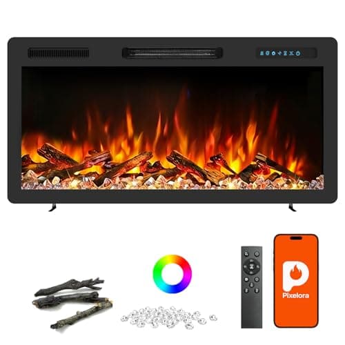 Pixelora Electric Fireplace Inserts Modernos - Wall Fireplace With App/Remote/Touch Control & Child Lock, 750w/1500w Heater 7 Flame Speed/Brightness, 12 Colors And 5 Realistic Fire Sound For Bedrooms