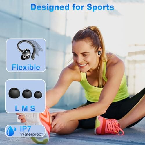 Hupoaf Wireless Earbuds Sport, 2025 Bluetooth 5.4 Headphones with Earhooks, 50H Stereo Deep Bass Over Ear Buds with 4 ENC Mics, IP7 Waterproof Earphones for Running Workout Gym (Android/iOS) 5