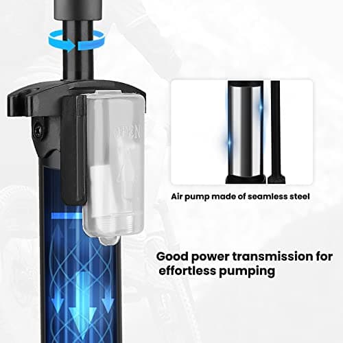 Hycline Bike Floor Pump with Gauge: Bicycle Tire Pump 160 PSI High Pressure - Air Pumps with Presta and Schrader Valve - Inflator for MTB BMX Tires, Balls, Balloons, Inflatables (Black) 6