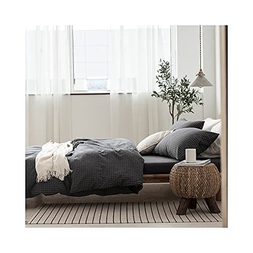 F.Y.Dreams 100% Washed Cotton Duvet Cover for Weighted Blanket 60x80 inches with 16 Ties, Zipper on Long Side/Gray Grid/Just Duvet Cover 5