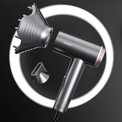 WHALER'S Professional Hair Dryer Ionic 1400W Fast Drying, 4 Speed/Heat Settings & Cool Shot, Dual Voltage for Travel, Includes Diffuser+Concentrator+Replacement Brush (1.4kW, 120V-240V) (Black) 2