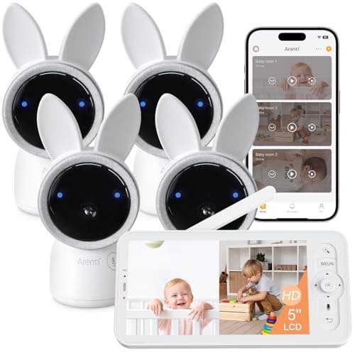 ARENTI Split-Screen Baby Monitor 4 Cameras, Audio Monitor with Two 2K WiFi Cameras,720P 5" Color Display,Night Vision,Cry Detection,Motion Detection,Temp&Humidity Sensor,Two Way Talk,App Control