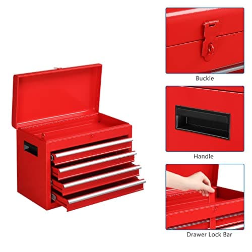 TUFFIOM 5-Drawer Rolling Tool Chest, Tool Storage Cabinet w/Drawers, Lockable Wheels, Detachable Top & Adjustable Shelf, Mechanic Tool Organizer Box for Garage, Workshop, Warehouse & Repair Shop 8