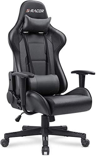 Homall Gaming Chair, Office Chair High Back Computer Chair Leather Desk Chair Racing Executive Ergonomic Adjustable Swivel Task Chair with Headrest and Lumbar Support (Dark Black)