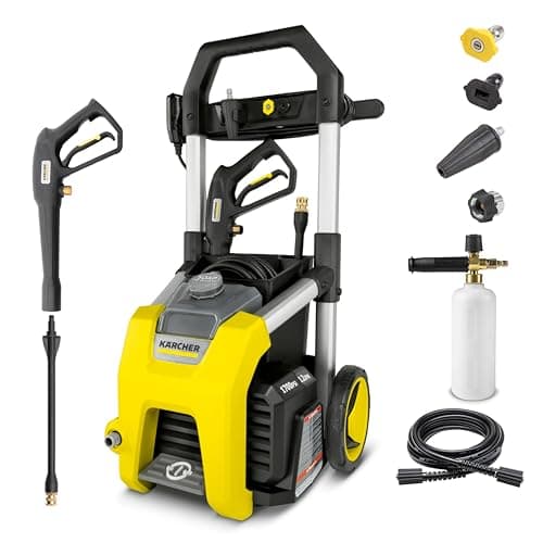 Kärcher K1700 Electric Pressure Washer, Foam Cannon, 3 Spray Nozzles, 0.5 Detergent Tank, Start/Stop Foot Switch, Onboard Storage Container, 2125 Max PSI - 1.2 GPM