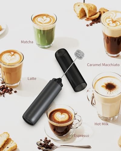 CIRCLE JOY Rechargeable Milk Frother Hanheld, Dual Coil Whisk Head Electric Coffee Frother, Portable Hand Frother Wand Drink Mixer for Matcha Lattes Cappuccino, Kitchen Gifts, Black 6