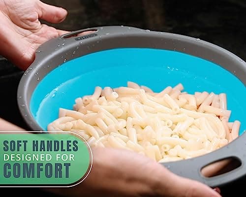 Ultimate Kitchen Strainers Set of 2 - Collapsible Silicone Colanders for Easy Storage by Comfify - Use with Pasta & Veggies or as a Fruit or Berry Bowl with Strainer - Irreplaceable for Campers - Blue 9