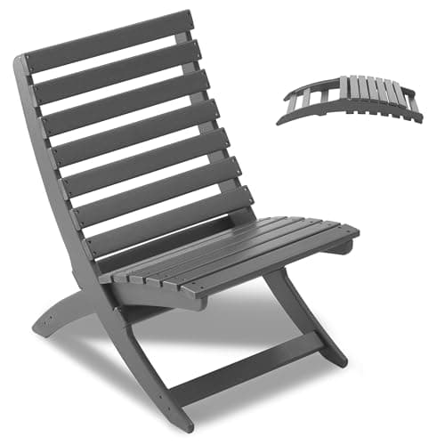 FOLAWO Adirondack Xavier Chair, HDPE All Weather Portable Storage Outdoor Chairs, Folding Fire Pit Chairs for Beach Pool Camping Fishing Campfire Patio Indoor Lawn, Supports 350 lbs (1pc,Grey)