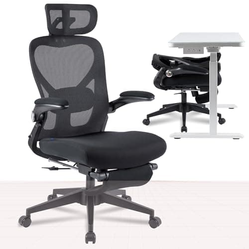 FLEXISPOT FoldeX Foldable Office Chair with Foot Rest, Adjustable Headrest, Flip-Up Arms & Lumbar Support – Space-Saving Ergonomic Mesh Desk Chair for Small Home Office, Black