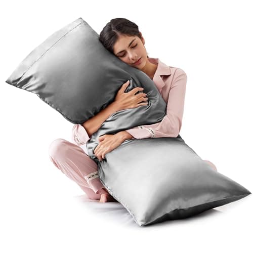 Love's cabin Satin Body Pillowcase 20x54, Cooling Pillow Cover for Hair and Skin, Silky Smooth with Envelope Closure, Similar to Silk, Dark Grey