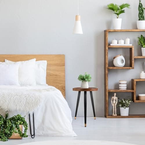 KGPLOME Plant Stand Indoor,Mid Century Walnut Wood Plant Table, Heavy Duty Metal Tall Flower Pot Stand,Modern Round Small Side End Table With Raised Design(12"x17") 7