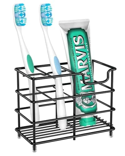 HBlife Toothbrush Holders for Bathroom, 5 Slots Black Stainless Steel Bathroom Accessories Organizer for Small Spaces