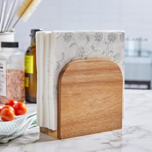 ALELION Acacia Wood Napkin Holder for Table, Wooden Upright Napkin Holders for Kitchen, Standing Napkin Dispenser for Kitchen Dining Room Party Cocktail Outdoor Use 6