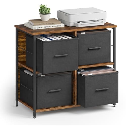 VASAGLE File Cabinet with 4 Drawers, Printer Stand, Cube Storage Shelf, for A4, Letter-Size Documents, File Storage Box, Home Office, Rustic Brown and Ink Black UOFC059B01