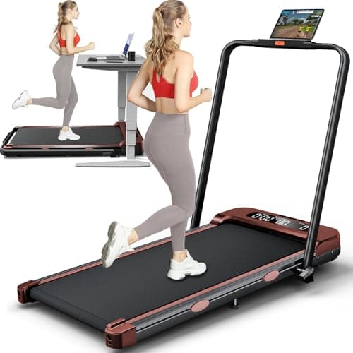 Incline Walking Pad Treadmill with Handle Bar, 2 in 1 Under Desk Treadmill for Home Office, 300 lb Capacity, 2.5HP, Folding Portable Treadmills for Small Spaces